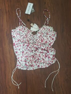 For Love And Lemons Pink Floral Ruched Cami Size M New Romantic Fairy Festival